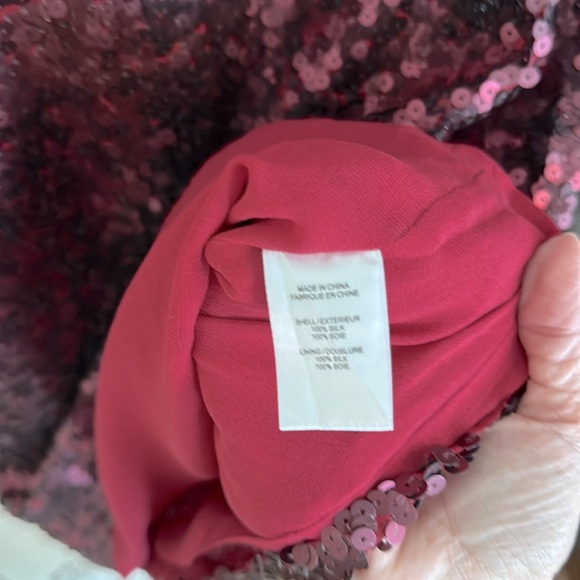 Theory Sequin Cocktail Shift Dress Size 8 Midi Burgundy Fully Lined Silk Shell - Picture 7 of 9